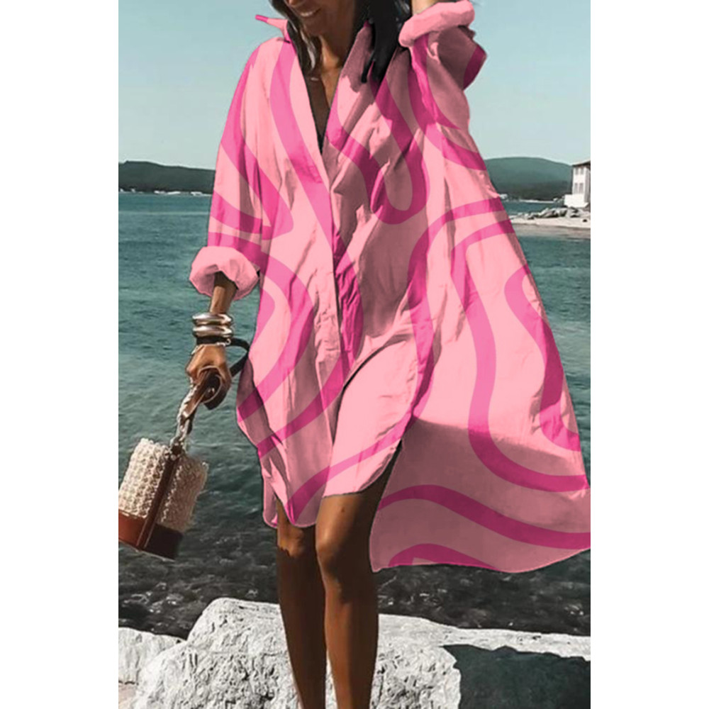 Abstract Line Print Long Sleeve Midi Dress