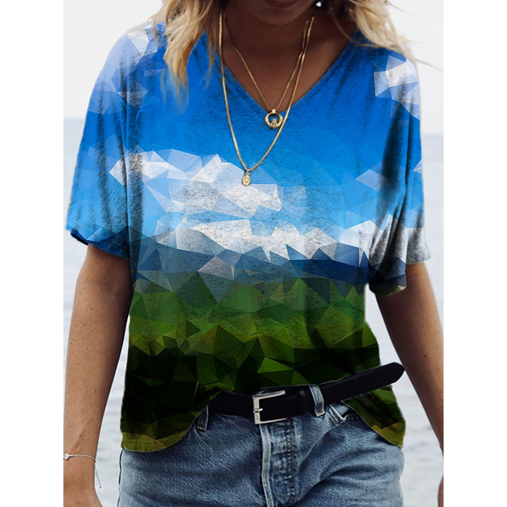 Abstract Polygonal Landscape Art V Neck T Shirt