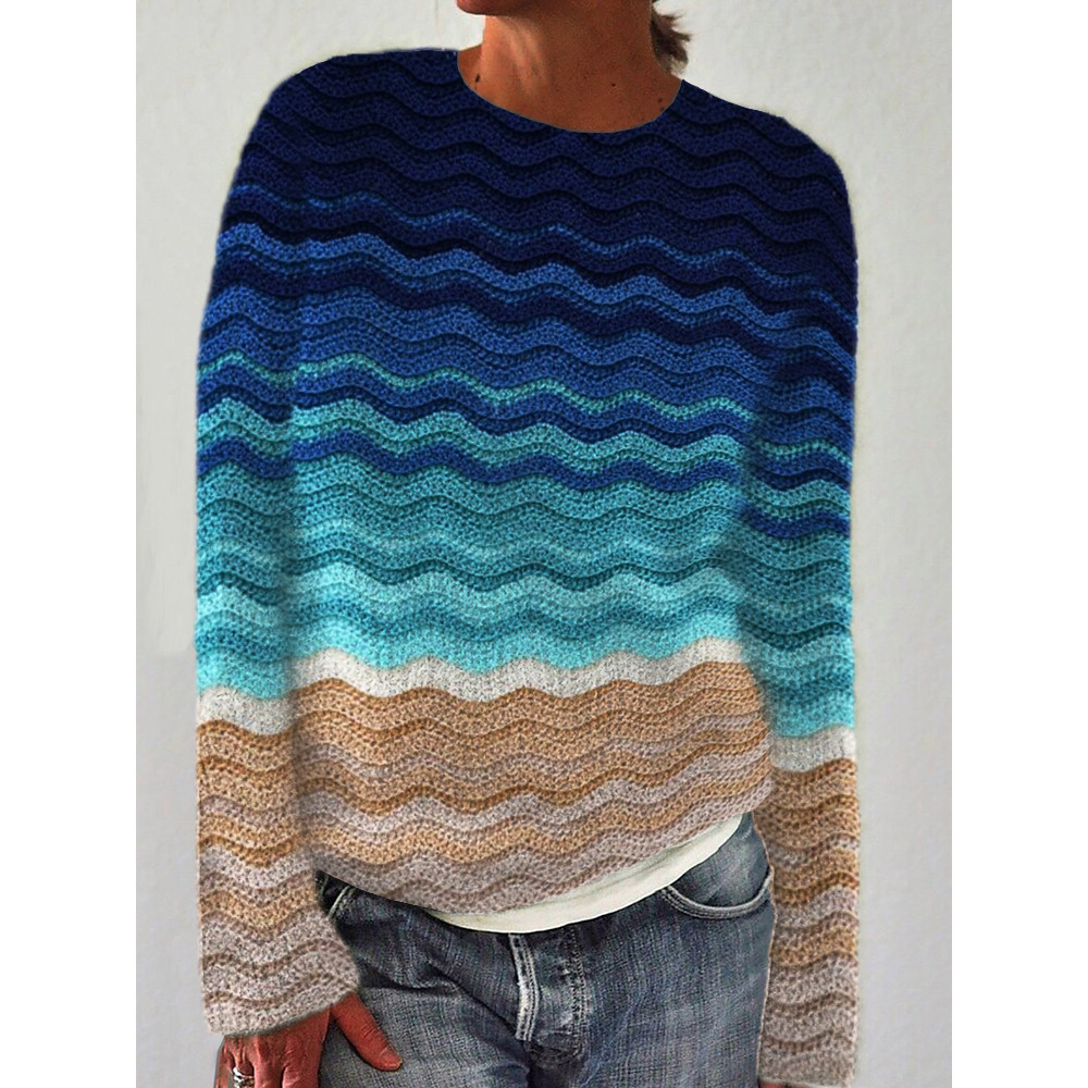 Beach Sea Waves Gradient Crochet Art Cozy Sweater