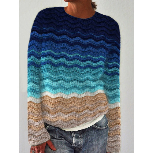 Beach Sea Waves Gradient Crochet Art Cozy Sweater