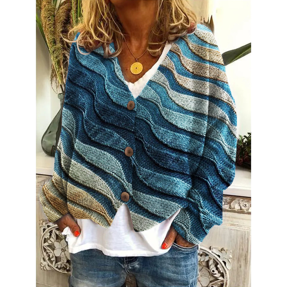 Beach Sea Waves Inspired Knit Art Cozy Cardigan