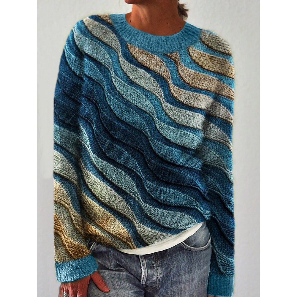 Beach Sea Waves Inspired Knit Art Cozy Sweater