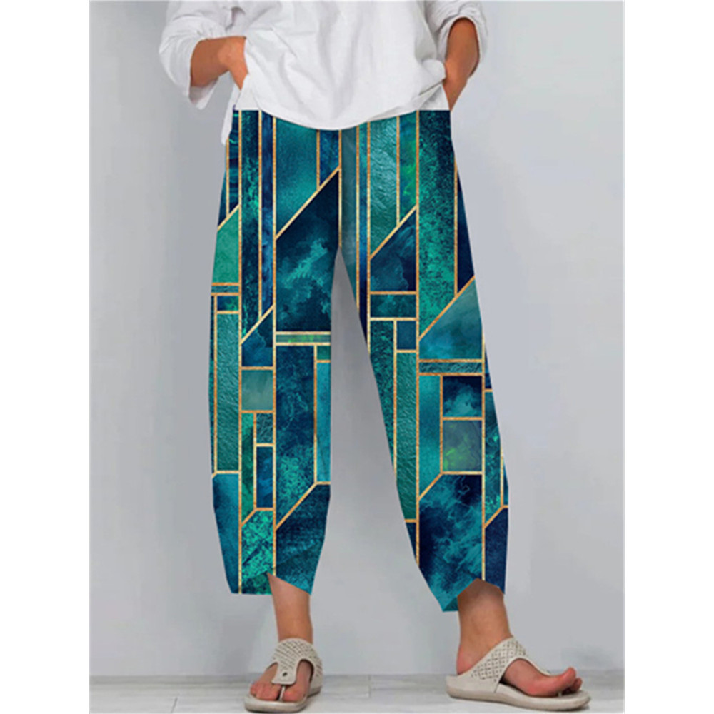Blue Skies Geometric Art Cropped Casual Pants