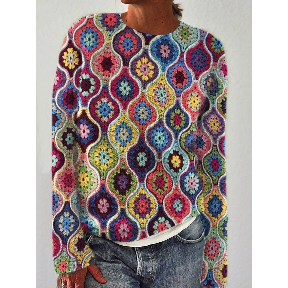 Boho Colorful Crochet Art Cozy Sweater