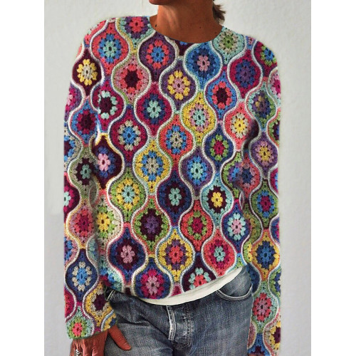 Boho Colorful Crochet Art Cozy Sweater