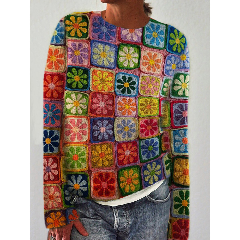Boho Flowers Crochet Art Cozy Sweater