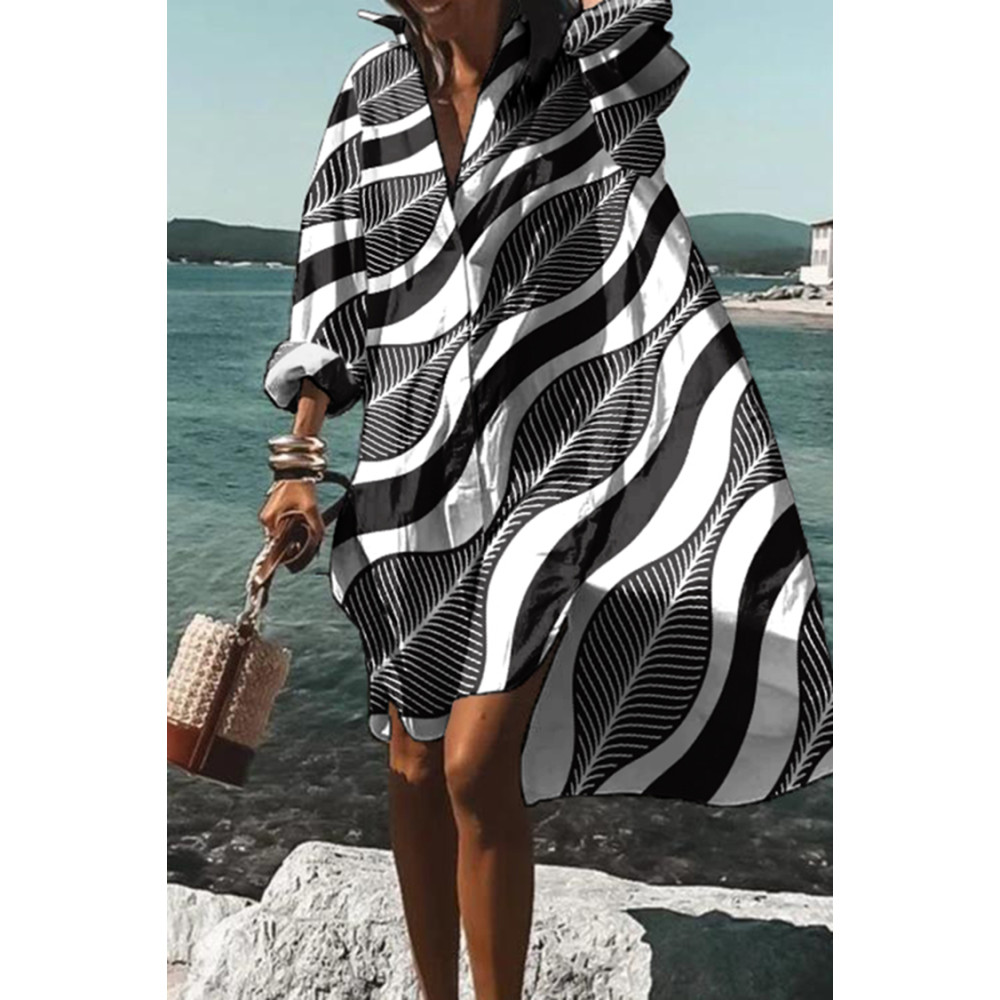 Casual Geometric Wave Print Midi Dress