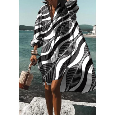 Casual Geometric Wave Print Midi Dress