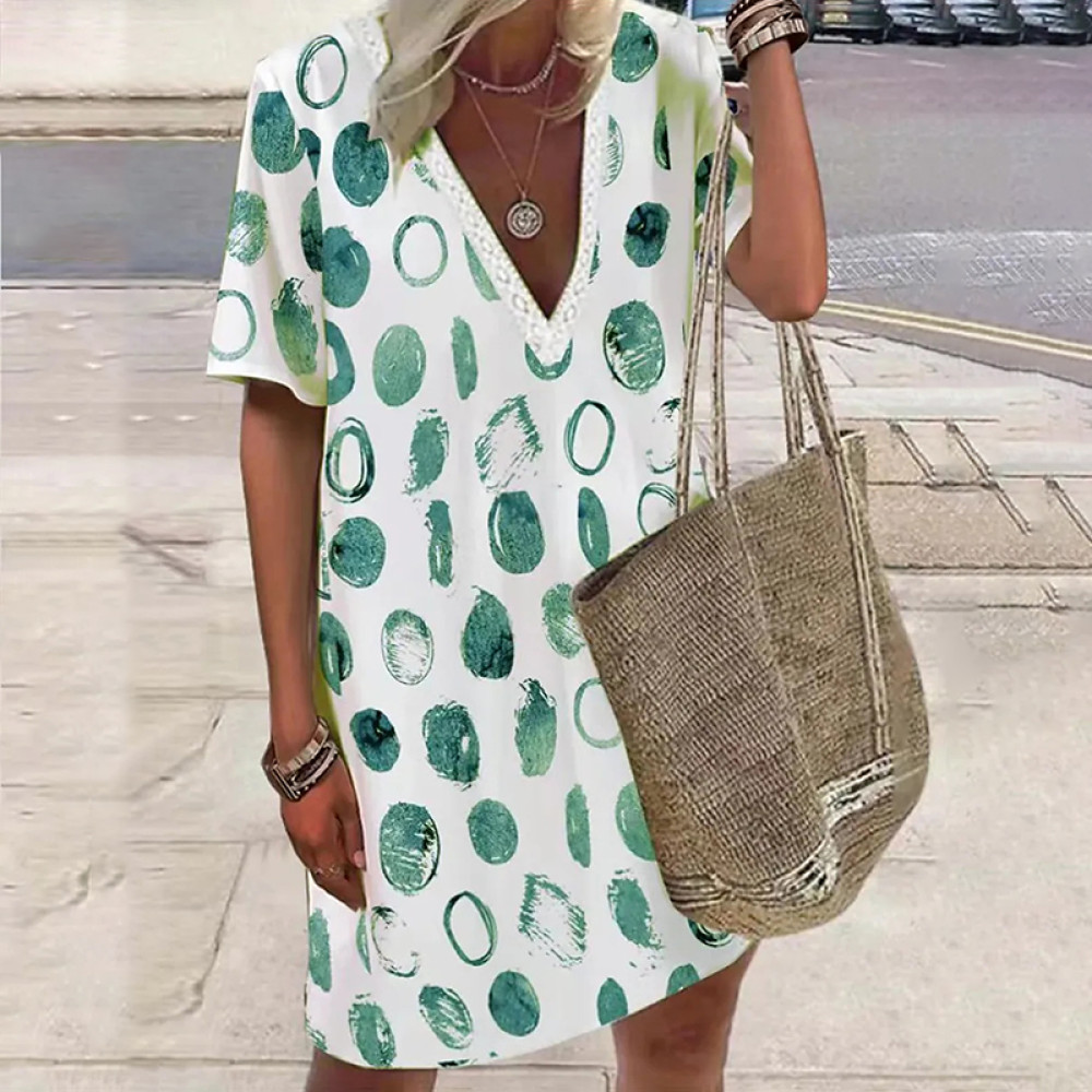Casual Geometry Printed Short Sleeve Midi Dress