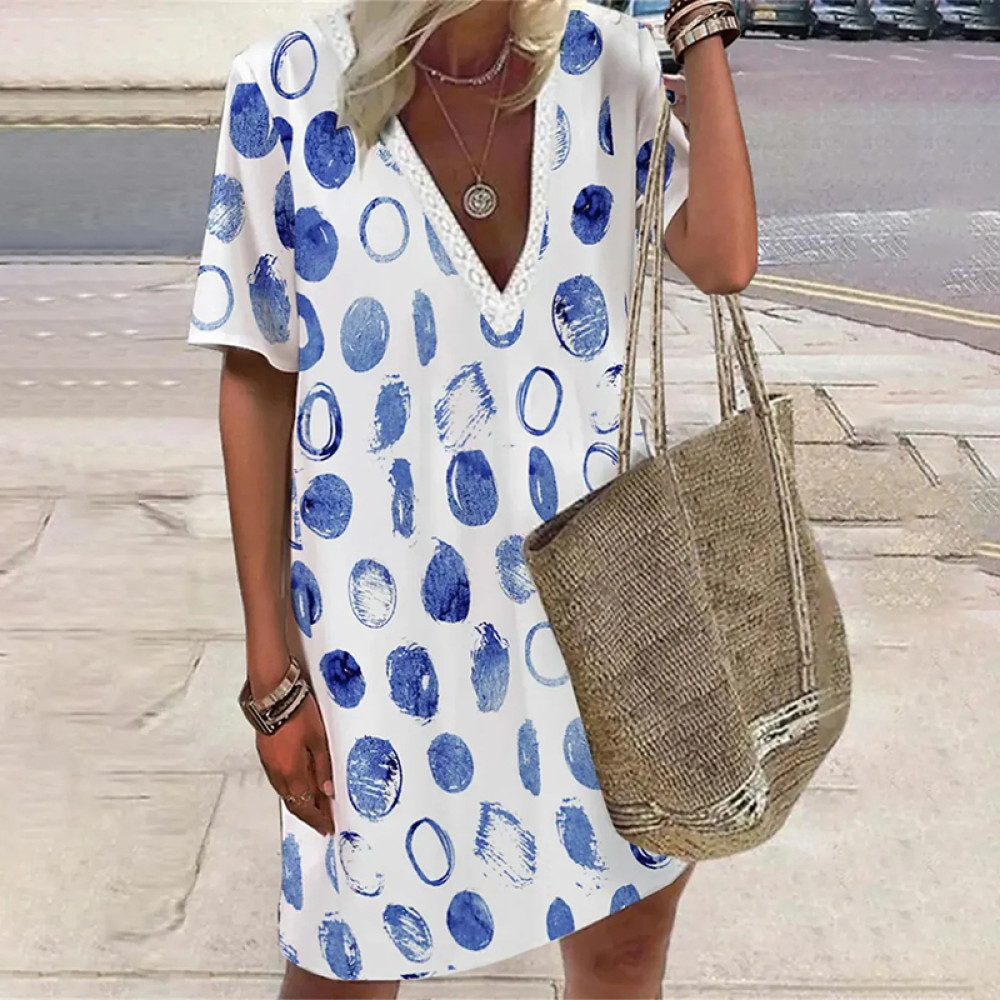 Casual Geometry Printed Short Sleeve Midi Dress