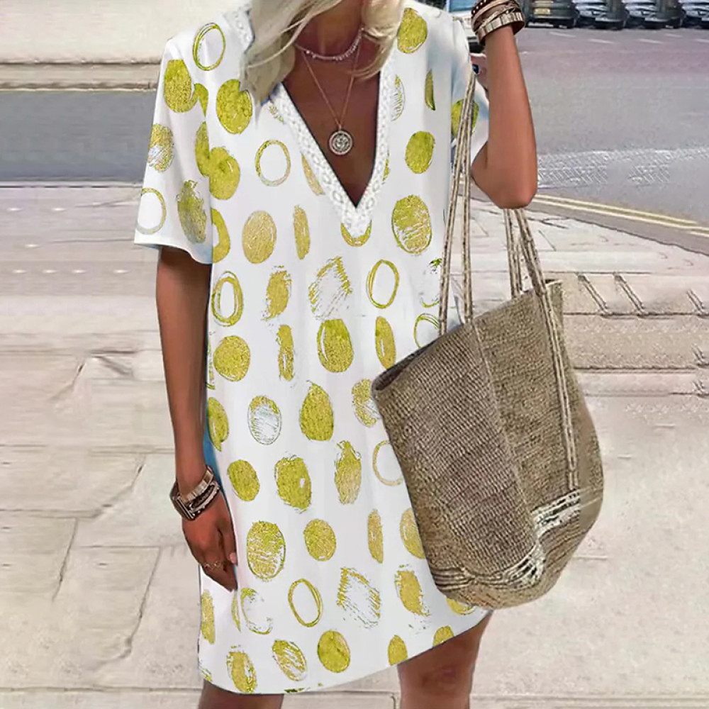 Casual Geometry Printed Short Sleeve Midi Dress