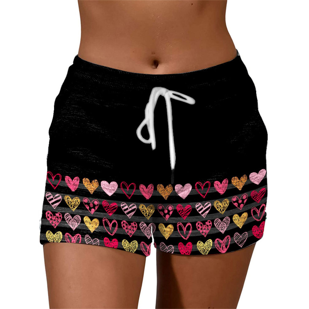 Casual Striped Heart Print Shorts