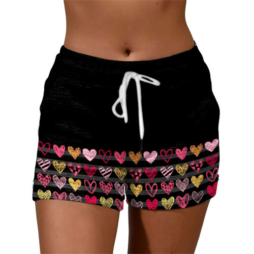 Casual Striped Heart Print Shorts