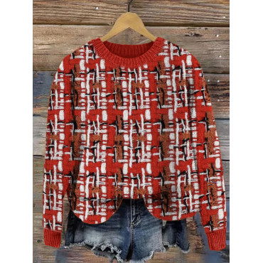 Classic Red Tweed Vintage Cozy Knit Sweater