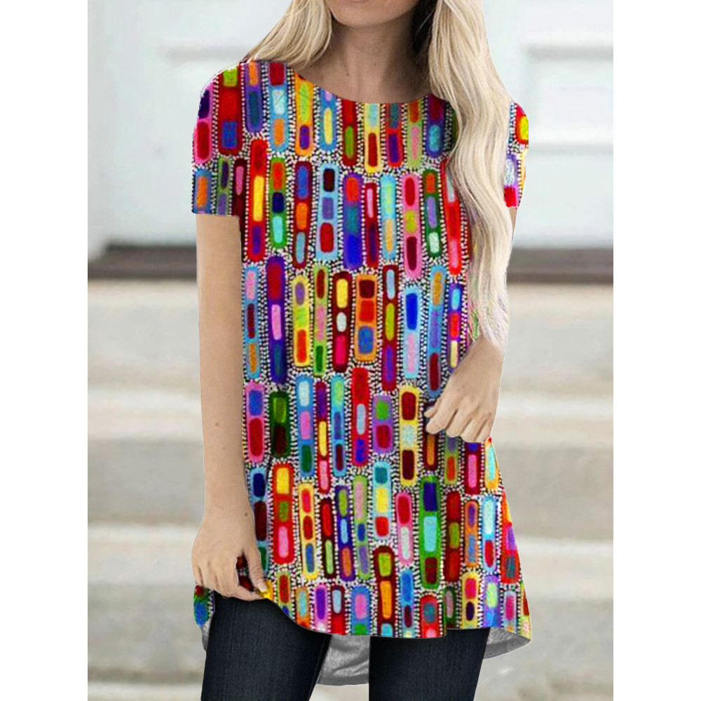 Colorblock Geometric Art A Line T Shirt