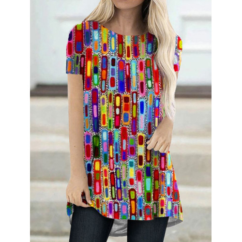 Colorblock Geometric Art A Line T Shirt