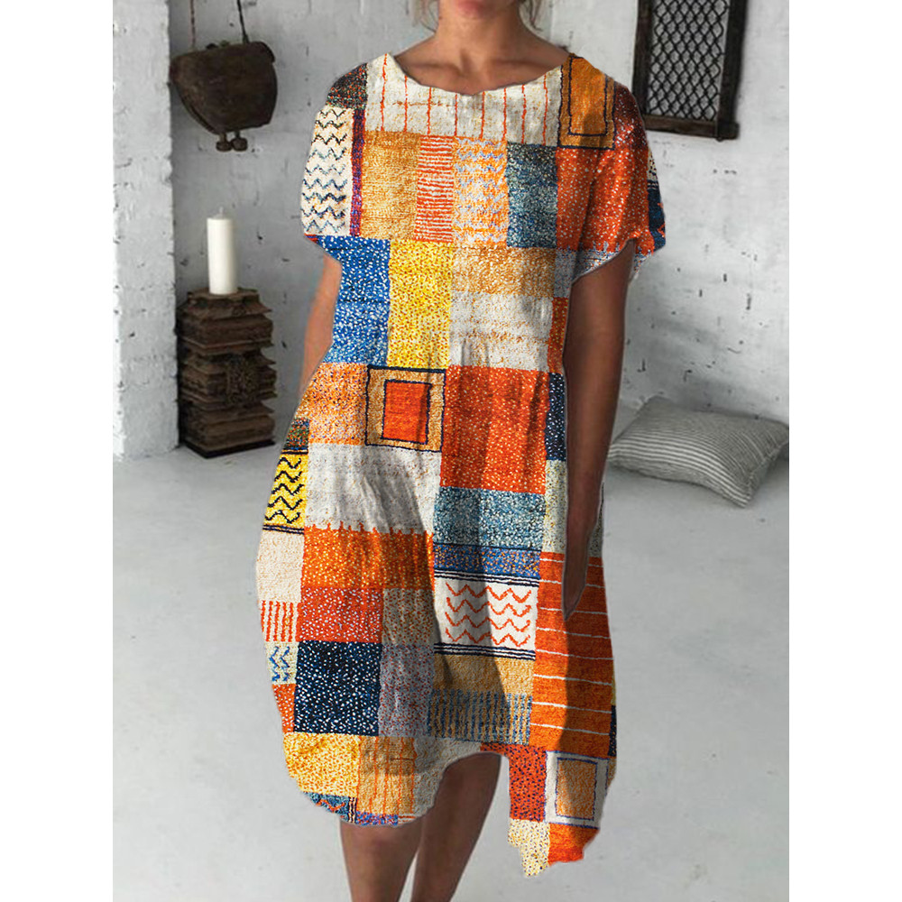 Colorblock Patchwork Fiber Art Midi Dress