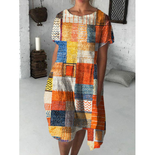 Colorblock Patchwork Fiber Art Midi Dress
