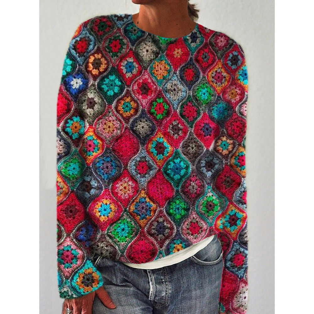 Colorful Boho Crochet Art Cozy Sweater