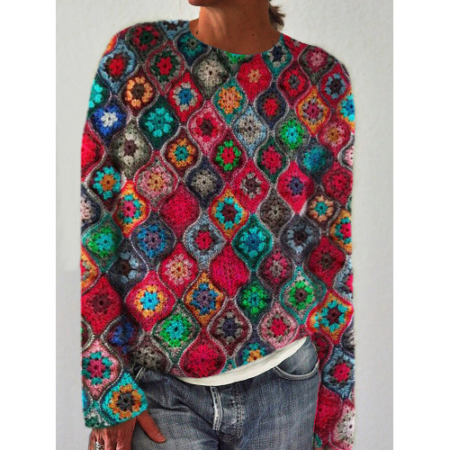 Colorful Boho Crochet Art Cozy Sweater
