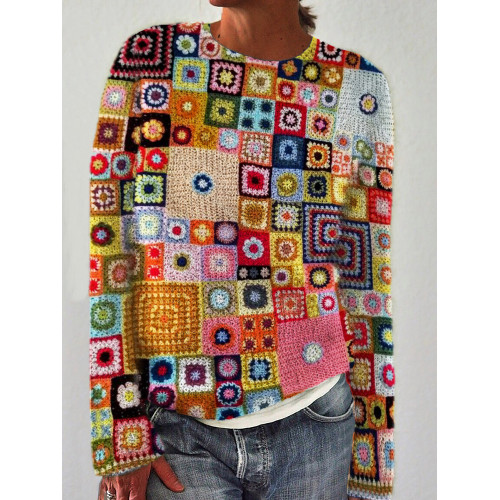 Colorful Geometric Crochet Art Cozy Sweater