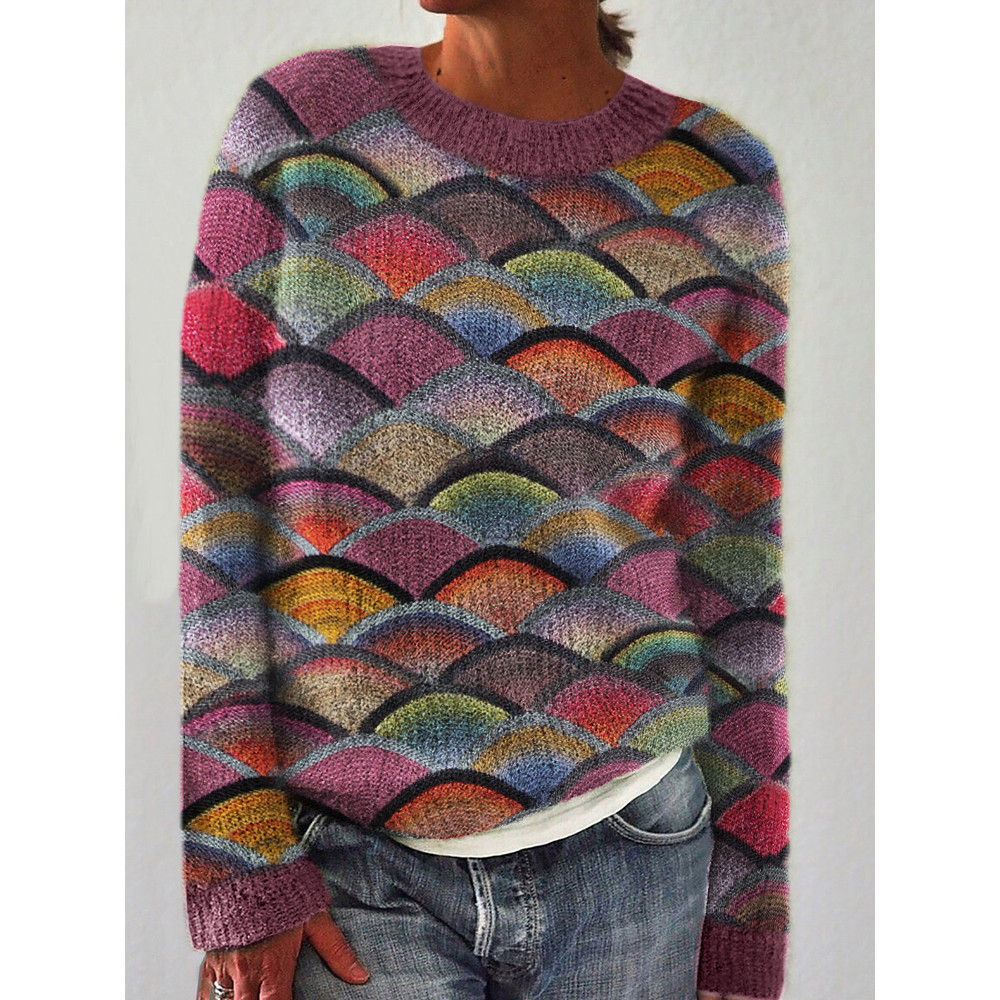 Colorful Japanese Sea Wave Knit Art Cozy Sweater