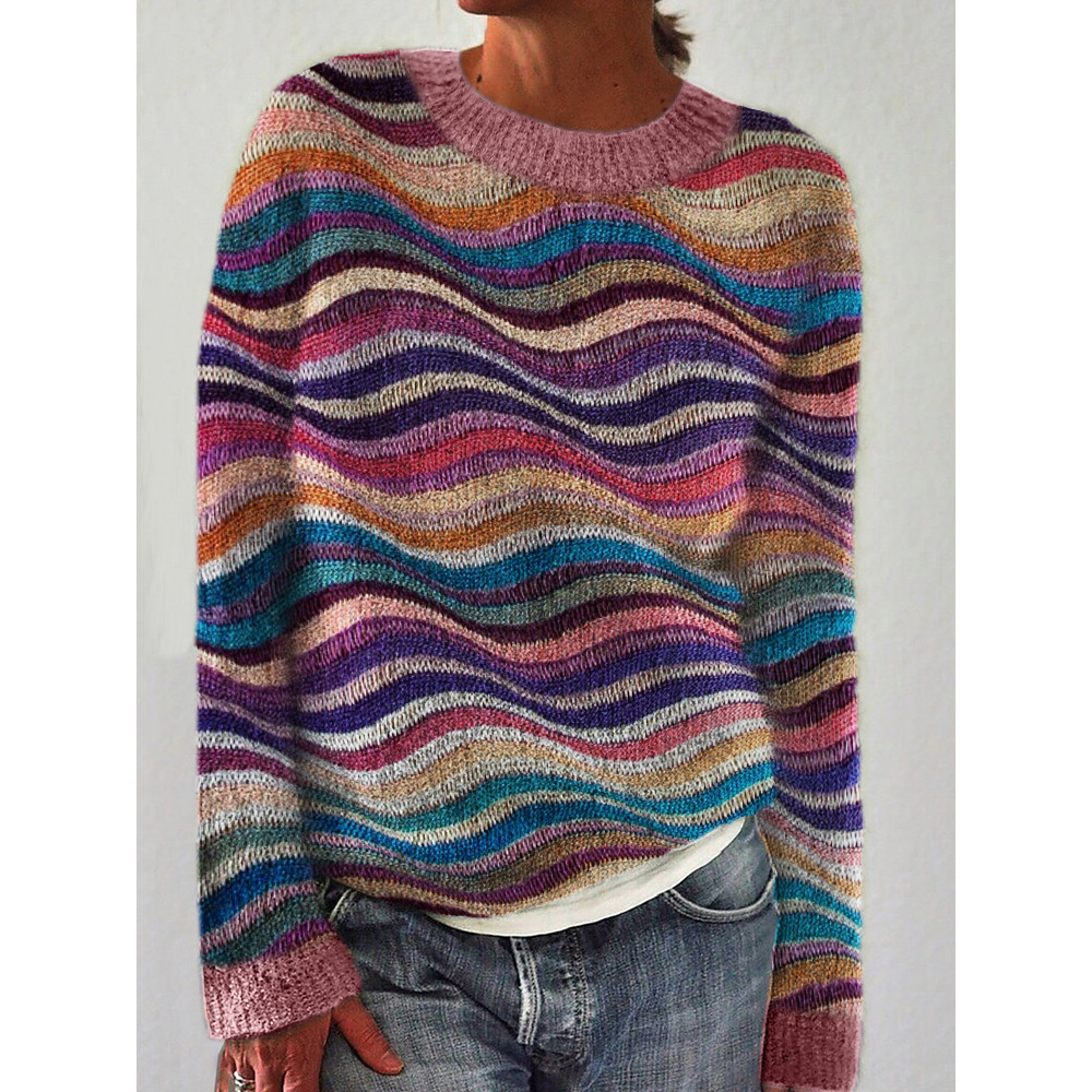 Colorful Sea Waves Knit Art Cozy Sweater