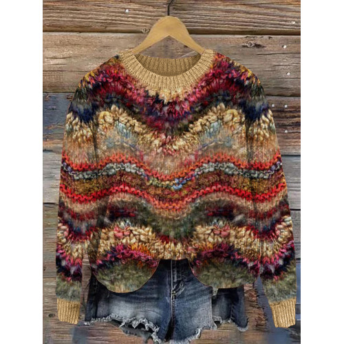 Colorful Waves Knit Art Cozy Sweater