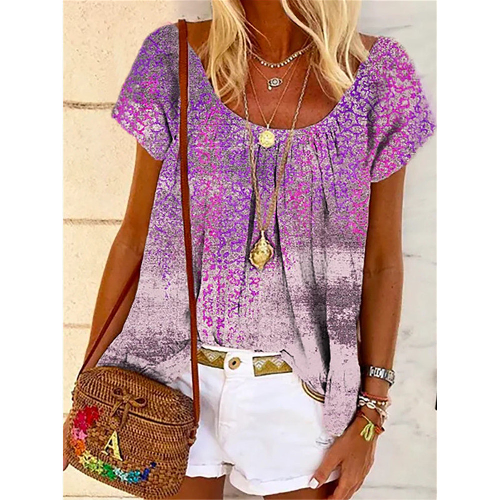 Ethnic Distressed Art Pinched Collar T Shirt