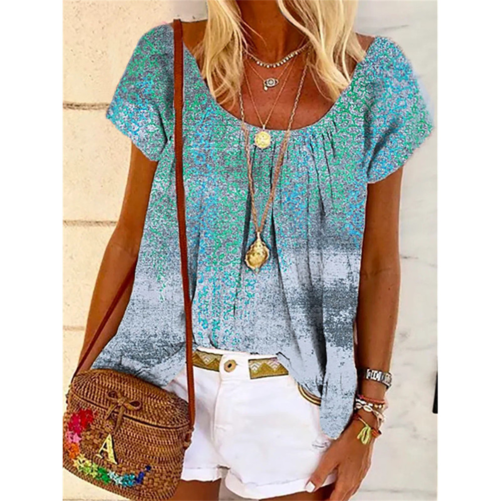 Ethnic Distressed Art Pinched Collar T Shirt