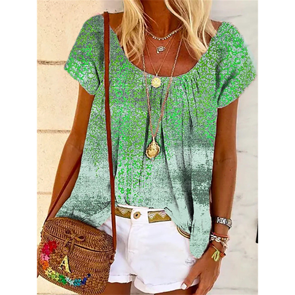 Ethnic Distressed Art Pinched Collar T Shirt
