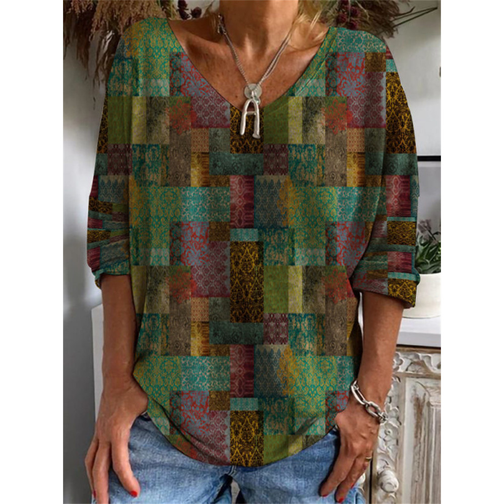 Ethnic Geometric Patchwork Print T Shirt