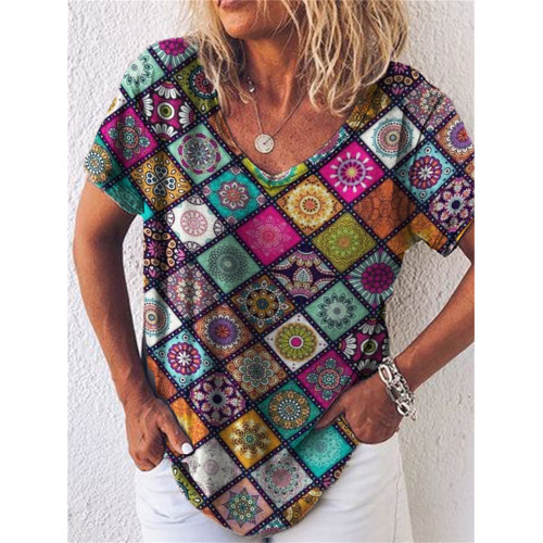 Ethnic Mandala Geometric Art V Neck T Shirt