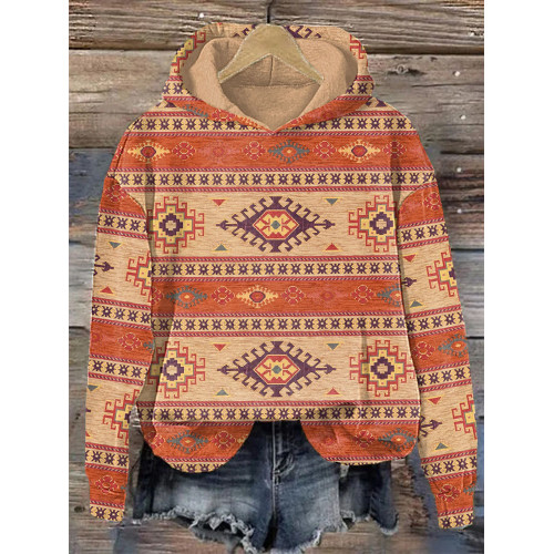 Ethnic Print Casual Cozy Hoodie