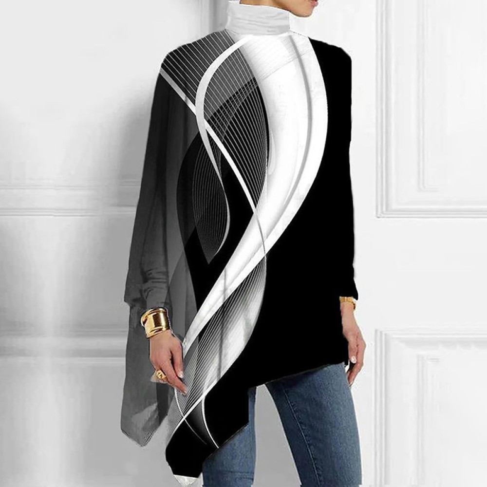 Fashion Abstract Geometric Print Turtleneck Long Sleeved Tunic
