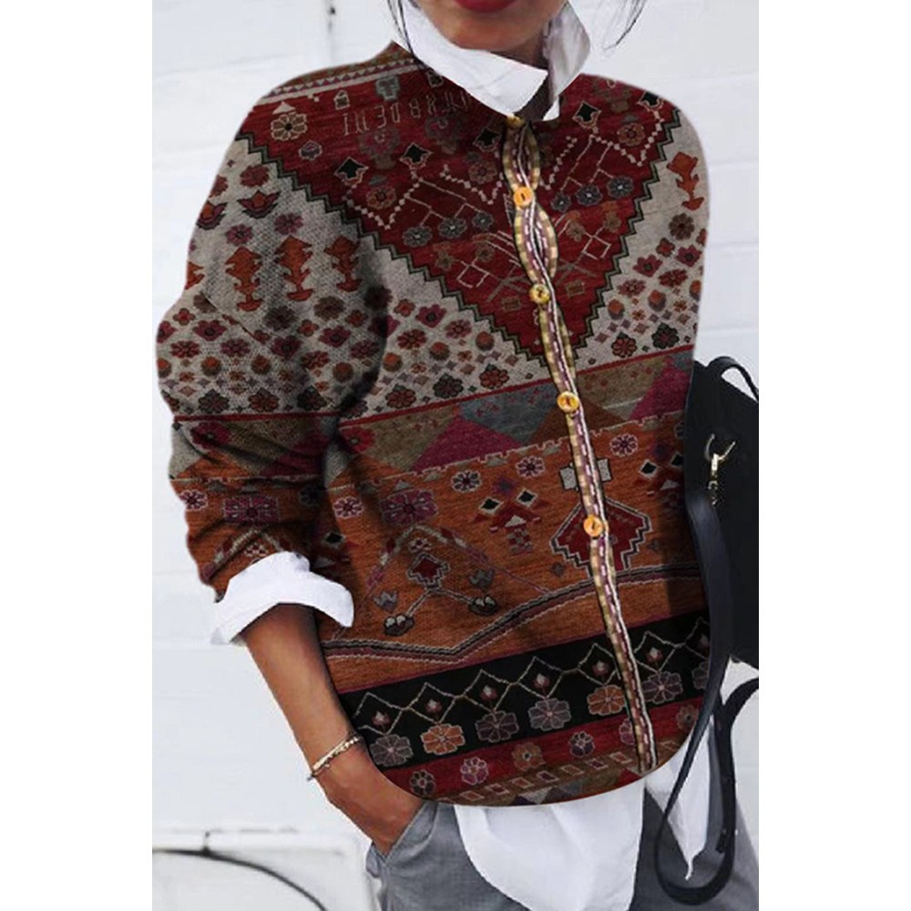 Fashion Geometric Print Long Sleeve Cardigan
