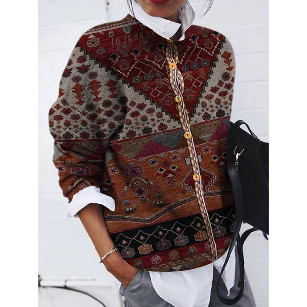 Fashion Geometric Print Long Sleeve Cardigan
