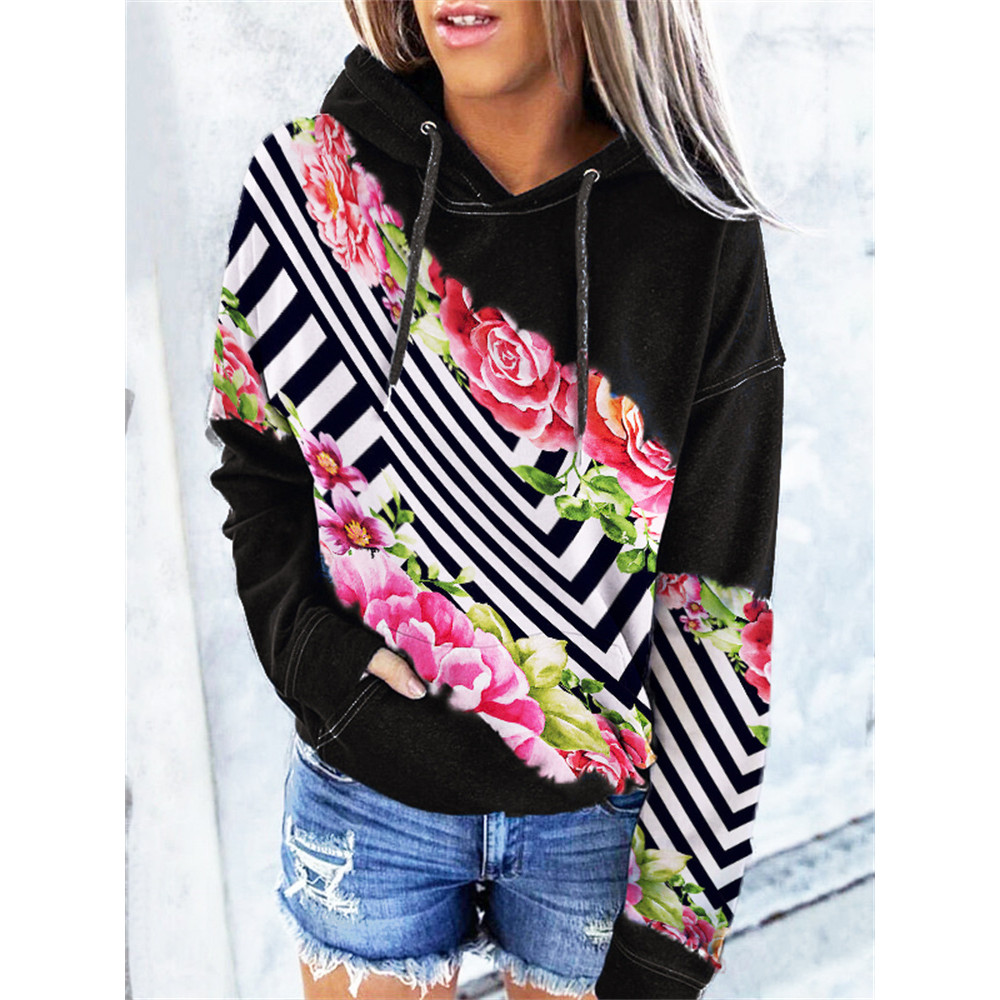 Flower Geometric Stripe Art Hoodie