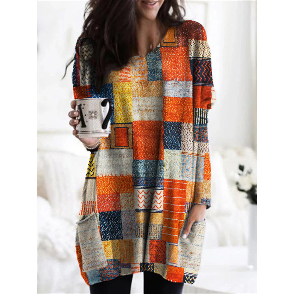 Geometric Art Pattern Long Sleeve Loose Tunic