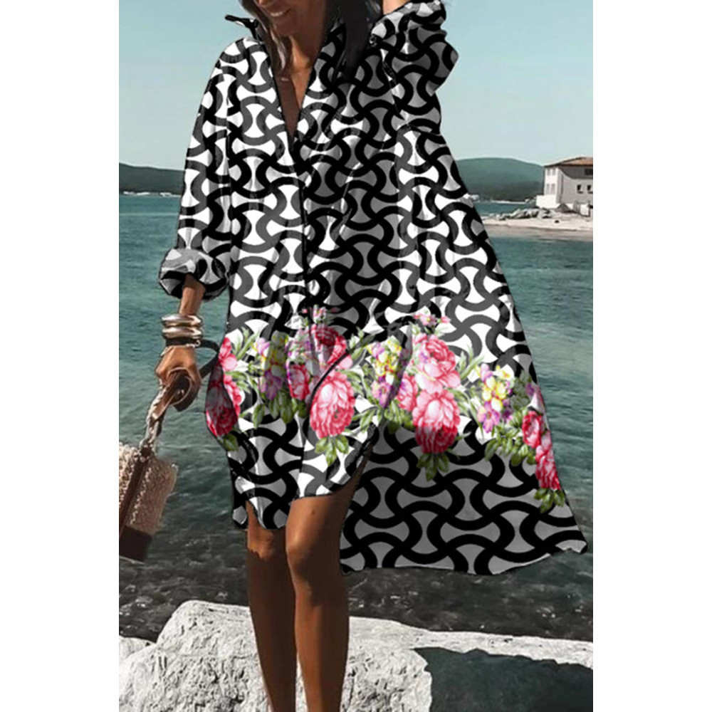 Geometric Floral Print Casual Midi Dress