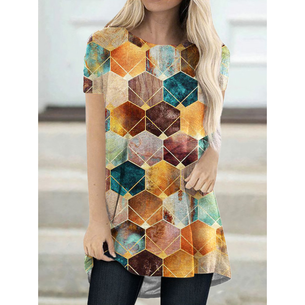 Geometric Glitter Art A Line T Shirt
