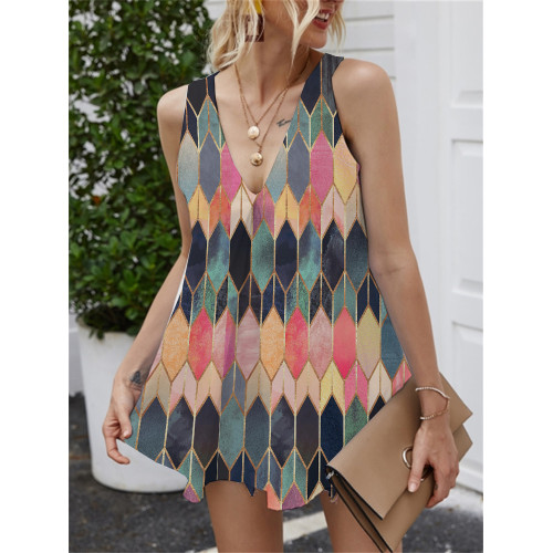 Geometric Glitter Art Deep V Neck Mini Dress
