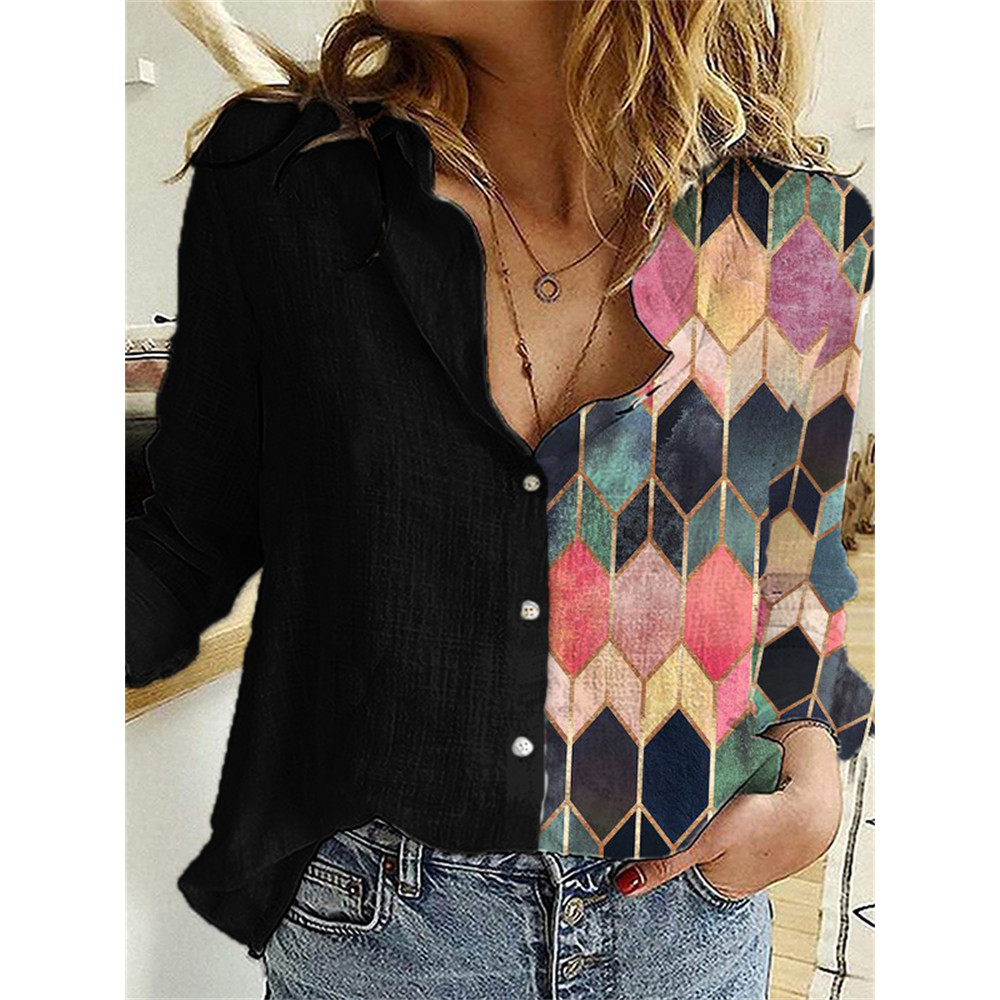 Geometric Glitter Art Print Patchwork Blouse