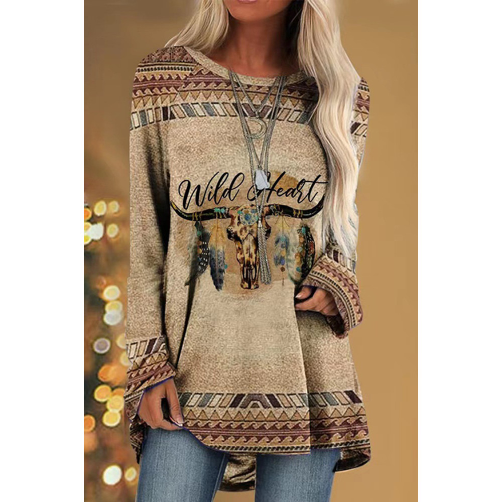 Geometric Letter Tribal Print Long Sleeve Tunic