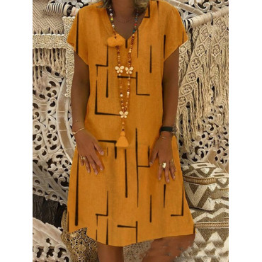 Geometric Pattern V Neck A Line Midi Dress
