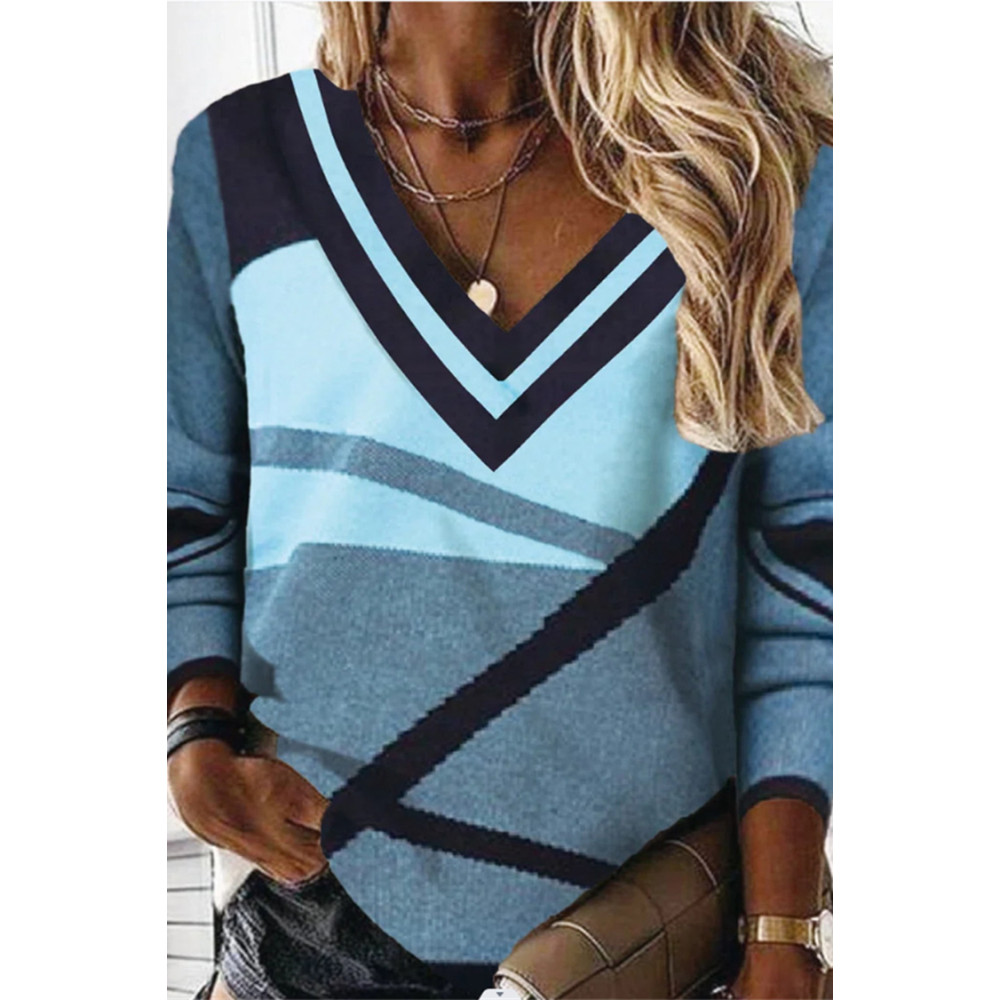 Geometric Print V-Neck Casual Sweatshirt