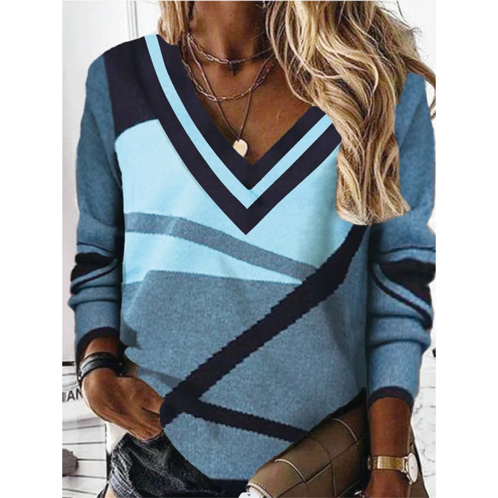 Geometric Print V-Neck Casual Sweatshirt