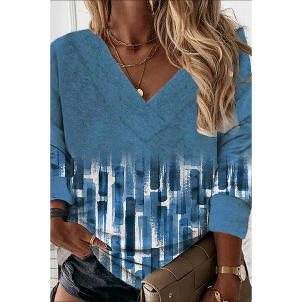 Geometric Print V-Neck Long Sleeve Casual Sweatshirt