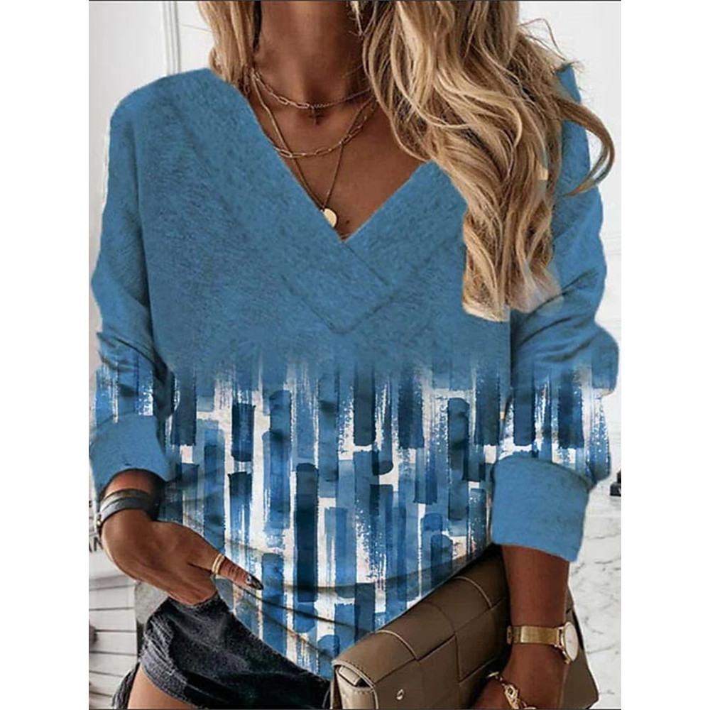 Geometric Print V-Neck Long Sleeve Casual Sweatshirt