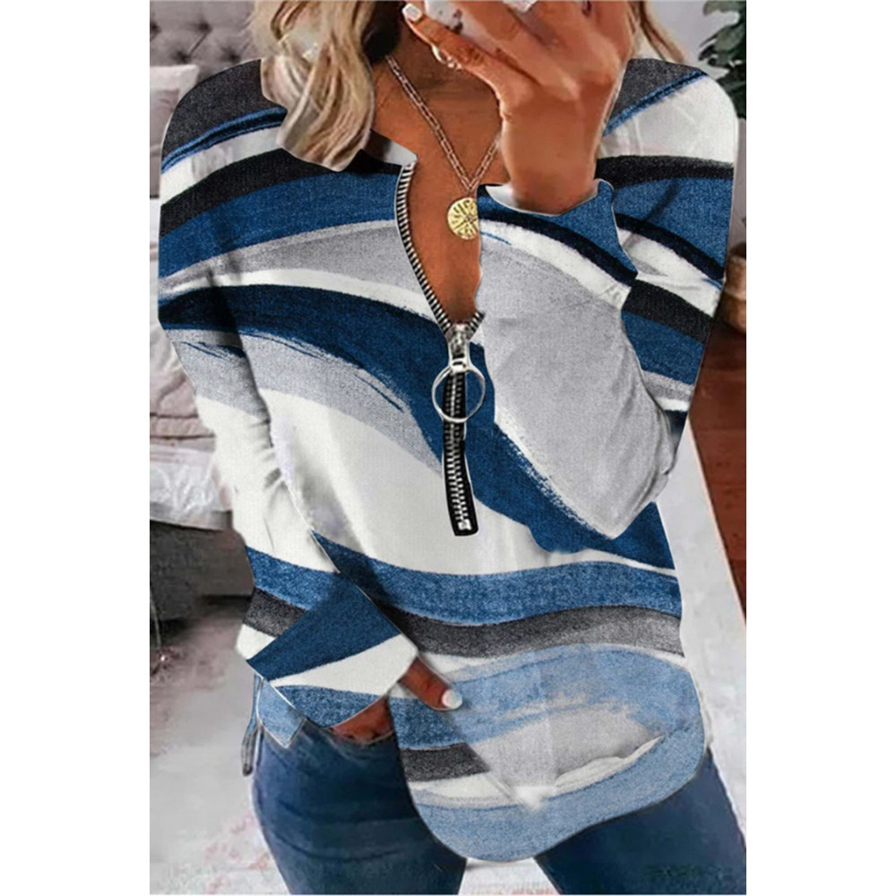 Geometric Print Zip Long Sleeve Sweatshirt